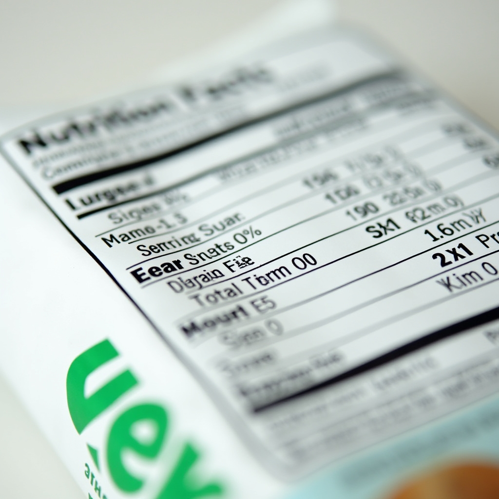 Close-up of a nutrition facts panel on a food package